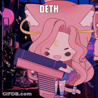 Cartoon Girl Holding Gun With Deth Written On It GIF