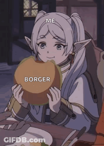Cartoon Girl Holding Hamburger Saying Me GIF