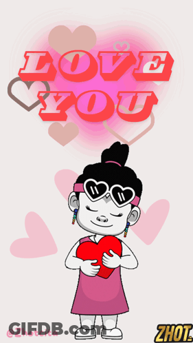 Cartoon Girl Holding Heart Saying Love You GIF