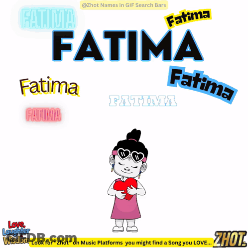 Cartoon Girl Holding Heart With Name Fatima GIF