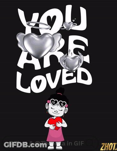 Cartoon Girl Holding Heart You Are Loved GIF
