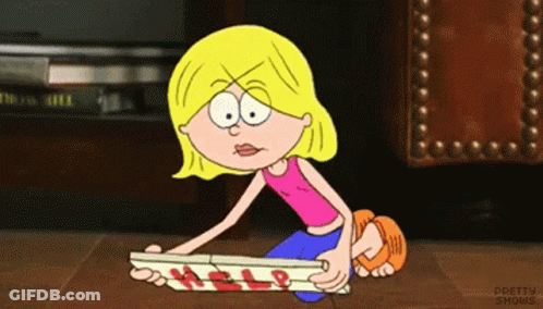 Cartoon Girl Holding Help Sign GIF