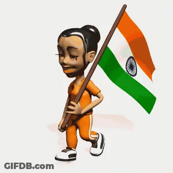 Cartoon Girl Holding Indian Flag GIF