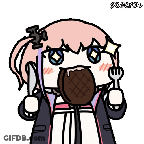 Cartoon Girl Holding Knife And Fork With Seserem GIF