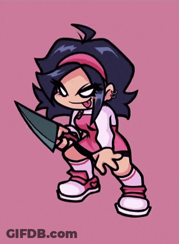 Cartoon Girl Holding Knife Tongue Out GIF