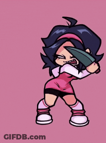 Cartoon Girl Holding Knife With Tongue Out GIF