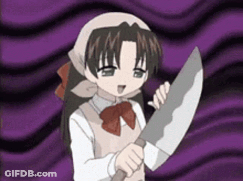 Cartoon Girl Holding Large Knife GIF