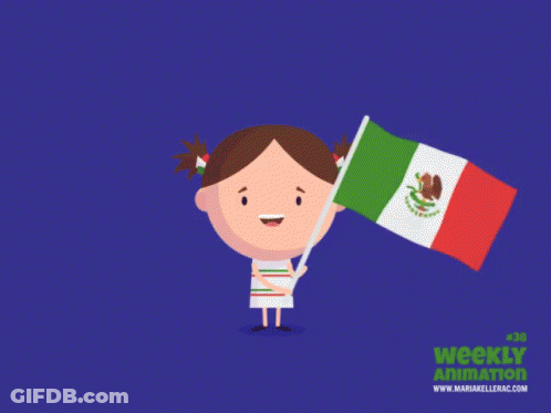 Cartoon Girl Holding Mexican Flag With Website GIF