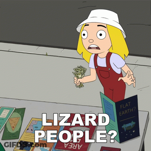Cartoon Girl Holding Money Next To Book Lizard People GIF