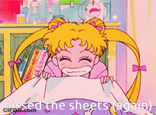 Cartoon Girl Holding Paper Saying Pissed The Sheets Again GIF