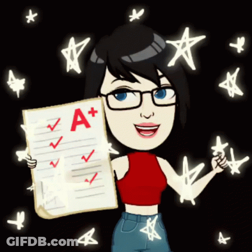 Cartoon Girl Holding Paper With A+ GIF