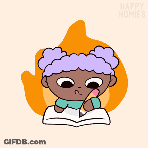 Cartoon Girl Holding Pencil Happy Homies GIF