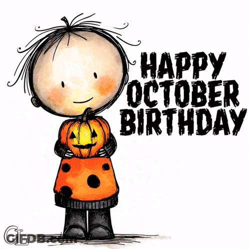 Cartoon Girl Holding Pumpkin Happy October Birthday GIF