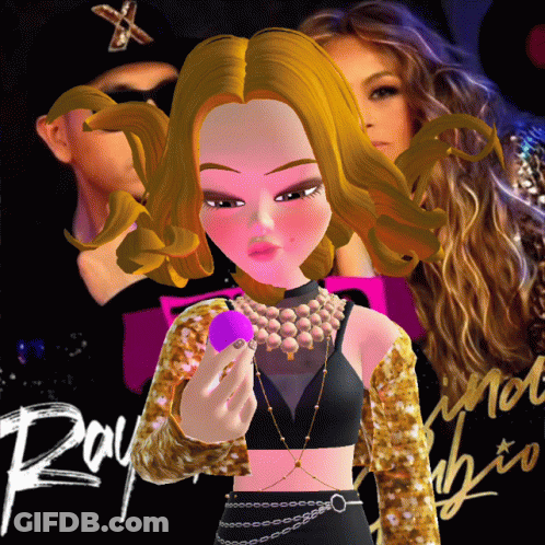 Cartoon Girl Holding Purple Object In Front Of Ray Williams Poster GIF