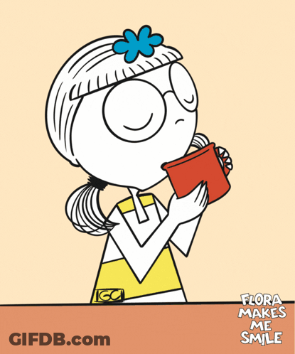 Cartoon Girl Holding Red Cup Flora Makes Me Smile GIF