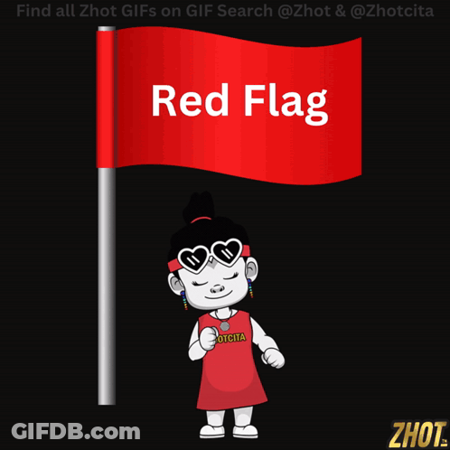 Cartoon Girl Holding Red Flag GIF