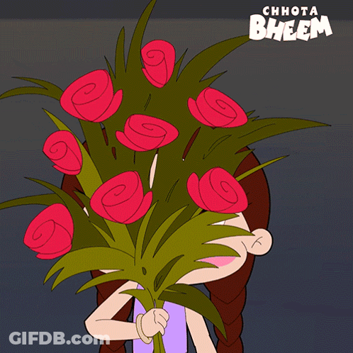 Cartoon Girl Holding Red Roses And Heart Saying International Women's Day GIF