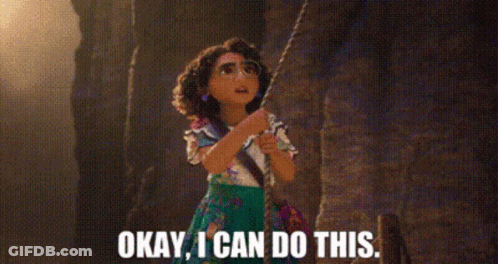 Cartoon Girl Holding Rope Saying Okay I Can Do This GIF