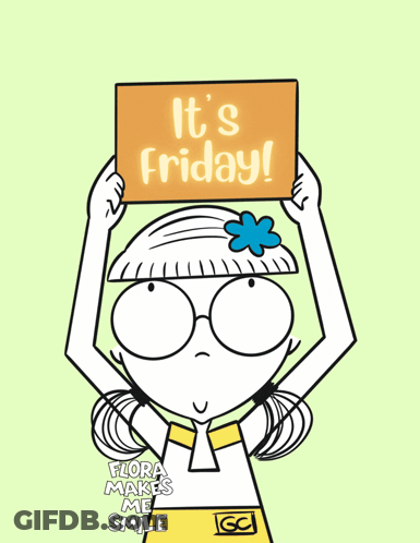 Cartoon Girl Holding Sign Saying Its Friday GIF
