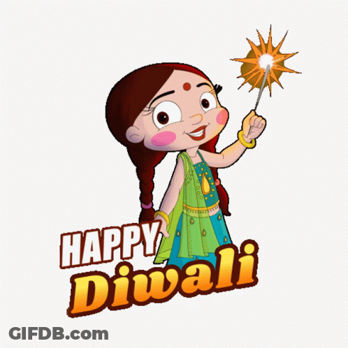 Cartoon Girl Holding Sparkler Happy Diwali GIF