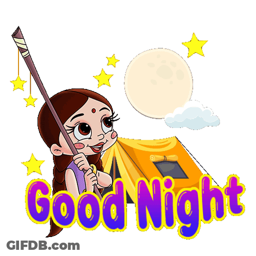 Cartoon Girl Holding Stick In Front Of Tent Good Night GIF