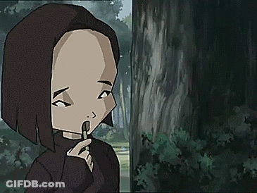 Cartoon Girl Holding Stick Saying Love Makes You Crazy GIF