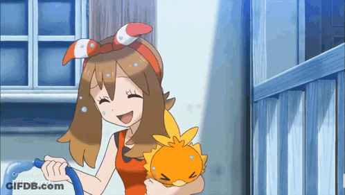 Cartoon Girl Holding Stuffed Animal GIF