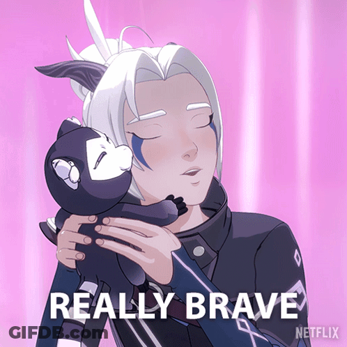 Cartoon Girl Holding Stuffed Animal With Words Really Brave GIF