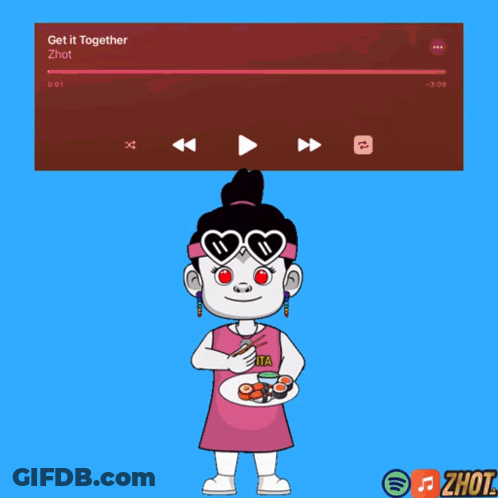 Cartoon Girl Holding Sushi Plate With Get It Together GIF