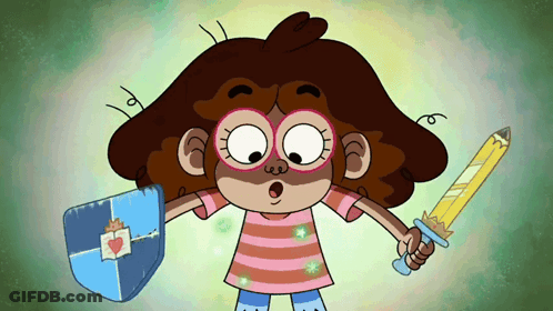 Cartoon Girl Holding Sword And Shield GIF