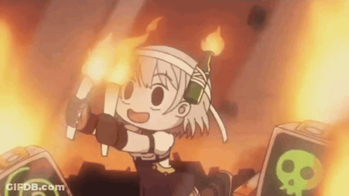 Cartoon Girl Holding Torch In Front Of Skull And Fire GIF