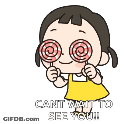 Cartoon Girl Holding Two Lollipops Says Cant Wait To See You GIF