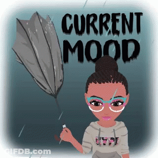 Cartoon Girl Holding Umbrella With Current Mood Above GIF