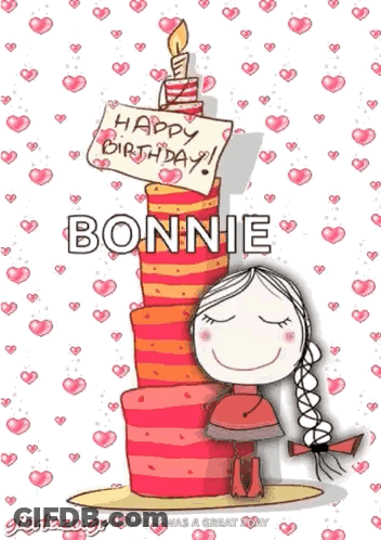 Cartoon Girl Hugging Birthday Cake Bonnie GIF
