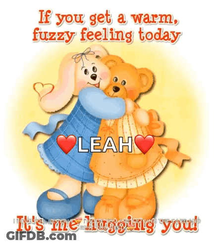 Cartoon Girl Hugging Teddy Bear Named Leah GIF