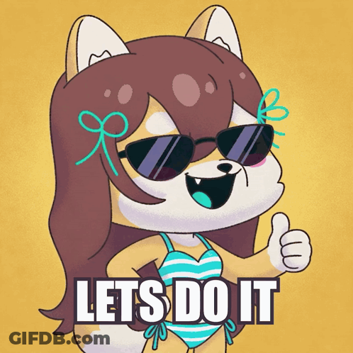 Cartoon Girl In Bikini Thumbs Up Saying Let's Do It GIF