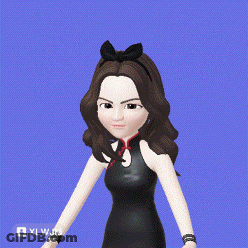 Cartoon Girl In Black Dress With Bow GIF