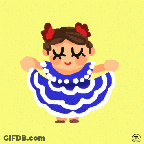 Cartoon Girl In Blue And White Dress Eyes Closed GIF