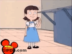 Cartoon Girl In Blue Next To Mickey Mouse GIF