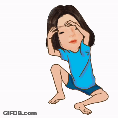 Cartoon Girl In Blue Shirt Stretching Legs GIF