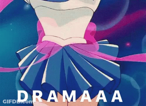 Cartoon Girl In Blue Skirt Saying Dramaaa GIF