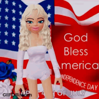 Cartoon Girl In Front Of American Flag God Bless America GIF
