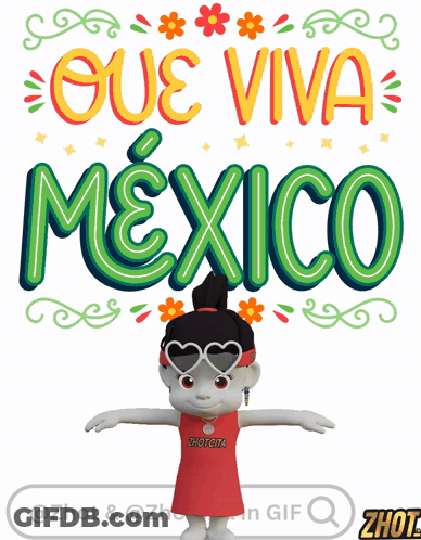 Cartoon Girl In Front Of Mexico Sign GIF