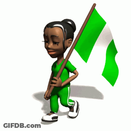 Cartoon Girl In Green Shirt Walking With Green Flag GIF