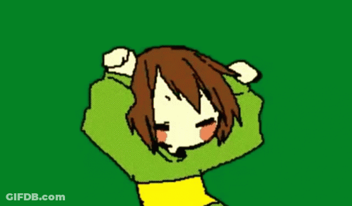 Cartoon Girl In Green Sweater With Hands Up GIF