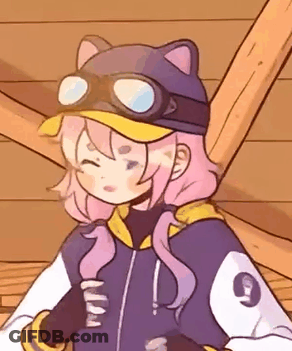 Cartoon Girl In Hat And Goggles By Wooden Wall GIF