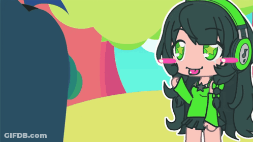 Cartoon Girl In Headphones And Green Top GIF