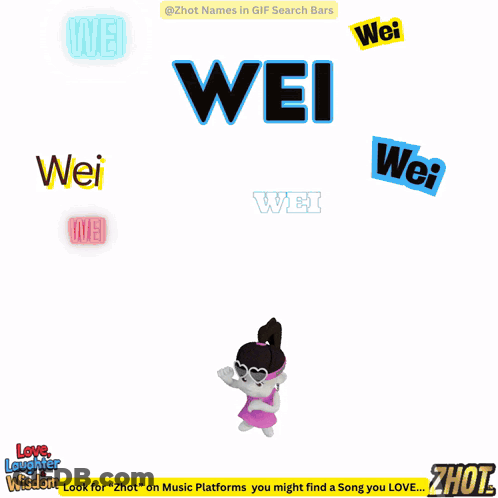Cartoon Girl In Headphones And Red Dress With Wei GIF