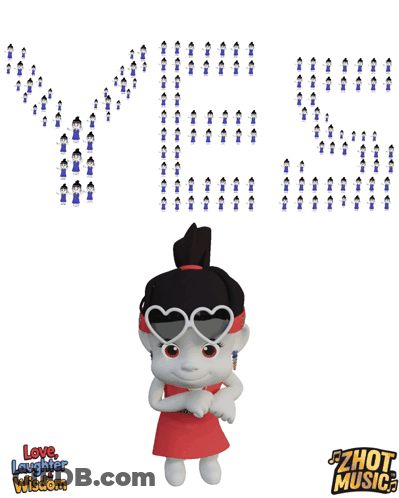 Cartoon Girl In Heart Sunglasses In Front Of Love Laughter Wisdom Sign GIF