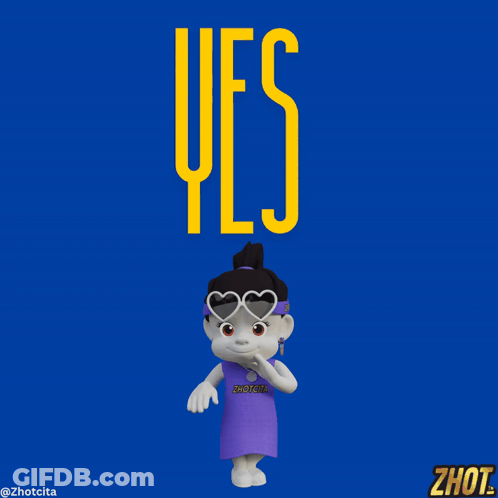 Cartoon Girl In Heart Sunglasses Saying Yes GIF
